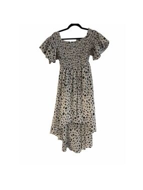Ina Cheetah Print High-Low Dress - Green & Black - Smocked Waist - Size Medium -